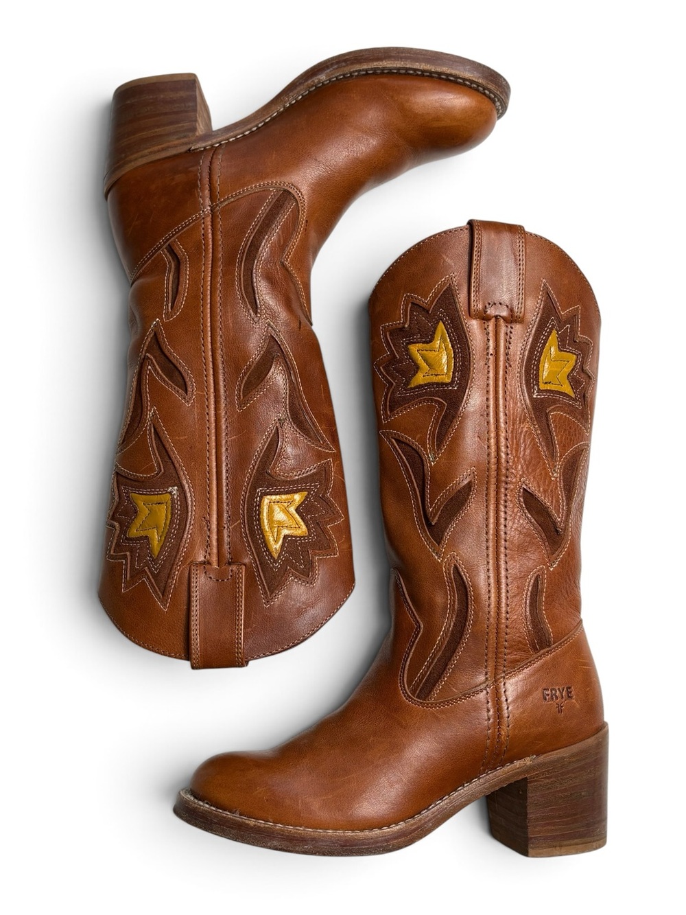 VTG Frye Sabrina Floral Inlay Campus Leather Boots 5.5 Boho Western - Picture 6 of 13